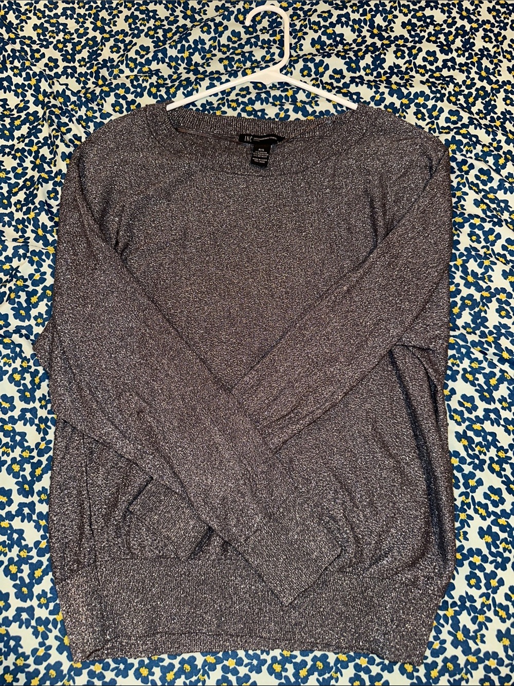 INC International Concepts Women’s Metallic Silver-Gray Crewneck Sweater